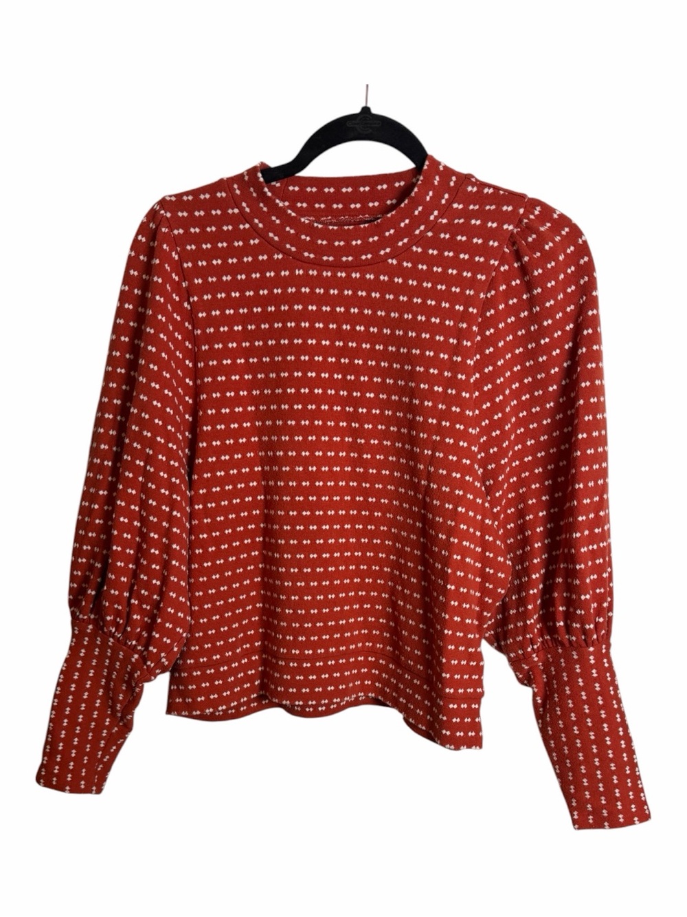 Madewell Knit Red White Geometric Crew Neck Balloon Sleeve Pullover Sweater M